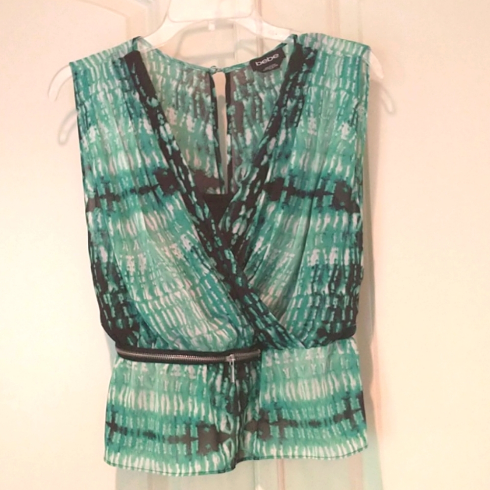 Bebe abstract ,green tie dye print surplice blouse